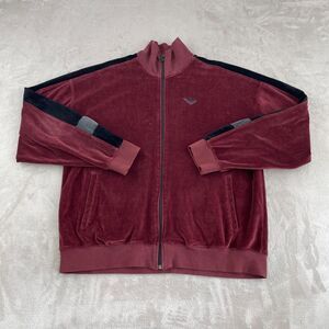Vintage Pony‎ Velour Track Jacket Men XL Burgundy Full Zip Mock Neck Long Sleeve